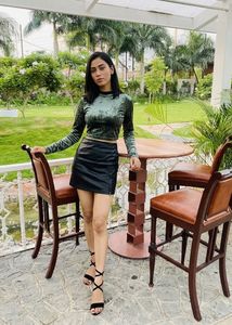 Chic Velvet Crop Top & Leather Skirt Set