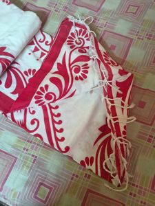Elegant White &amp; Red Saree pure cotton