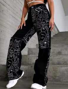Brand New Printed Wide Leg Denim Jeans