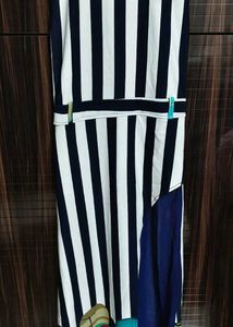 Striped Sleeveless Party Dress, slit dress