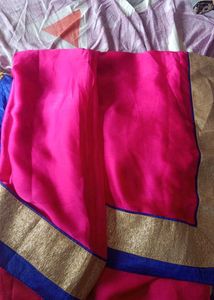 Vibrant Pink Saree with Gold Border