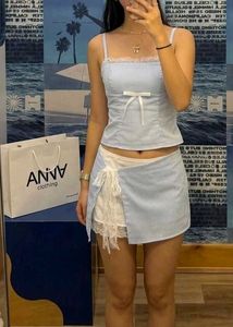 y2k Cute Blue Striped Co-ord Set