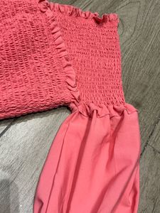 Smocked Off-Shoulder Coral Top