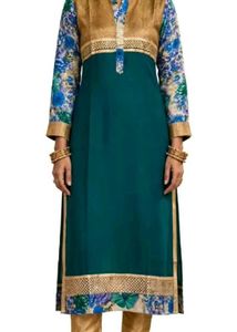 Elegant Teal Kurta Set with Floral Sleeves