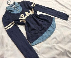 🎁Pinterest Korean Navy Blue Shirt Sweater Q