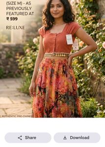 Rust Orange Floral Pleated Maxi Skirt