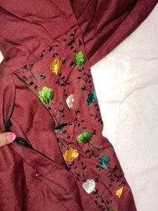 Maroon Colour Cotton Fabric Feeding Kurthi