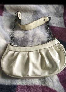 Cream Croc Embossed Shoulder Bag