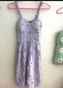 Lavender Padded Sleeveless Dress | Free Size