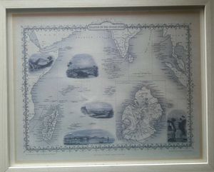 Rare Historic Painting Map of Indian Ocean Islands