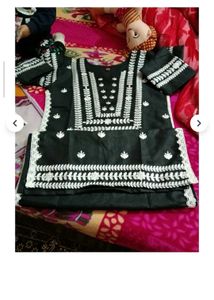 113.Black Kurta with White Embroidery (XXL)