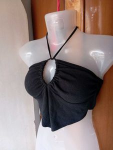 Black Halter Neck Crop Top