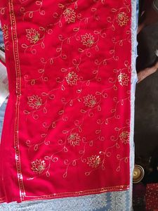 Vibrant Red Embroidered Saree