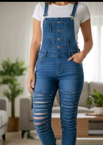 Ripped Denim Overalls