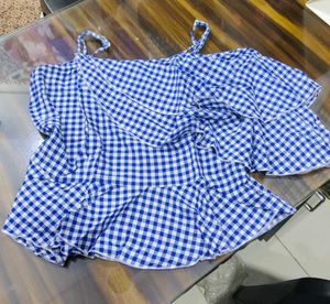 Blue Gingham Ruffle Cami Top