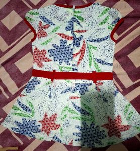 New Cute Floral Print Dress with Red Bow