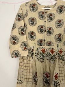 Beige Printed Kurta with pant