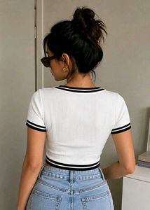 Trendy V-Neck Ribbed Crop Top