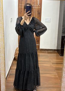 H&amp;M Lurex Metallic Threadwork Black Maxi DRESS