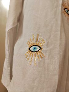 White Evil Eye Embroidered Cotton Shirt