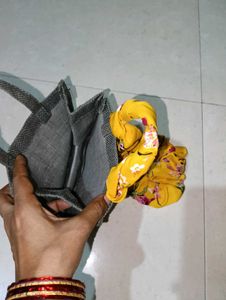 Yellow Floral Scrunchie &amp; Mini Jute Bag Set