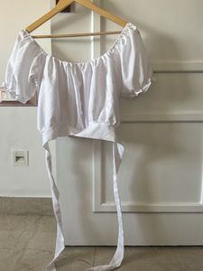 White Off-Shoulder Puff Sleeve Crop Top
