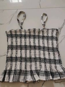 Black &amp; White Plaid Smocked Top