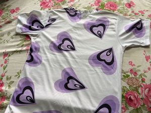 White T-Shirt with Purple Hearts