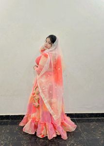 Stunning Pink &amp; Orange Ruffle Lehenga Choli