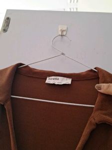 Brown Ruched Long Sleeve Bodysuit