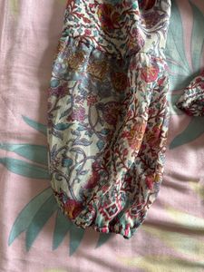 Bohemian Floral Print Sheer Blouse