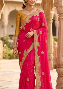 Red party wear saree heavy border
