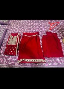 Red Embroidered Kurta Garara set