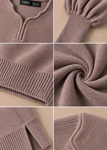 TAUPE PUFF SLEEVE KNIT CROPPED SWEATER