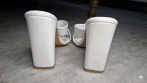 Chic White Block Heel Slides