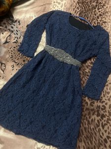 Blue One Piece Dress Without Belt
