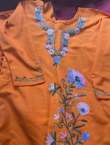 Embroidered Orange Kurta Set