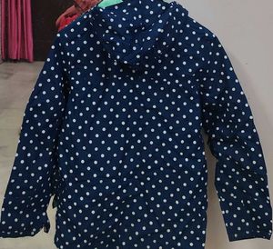 Navy Blue Polka Dot Hooded Jacket