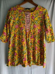 Vibrant Yellow Floral Print Kurti