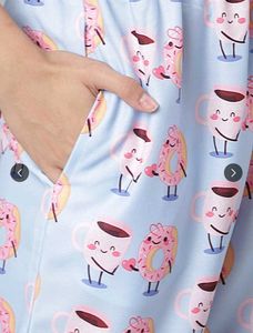 Women Blue &amp; Pink Donut Coffee Printed Night Suit