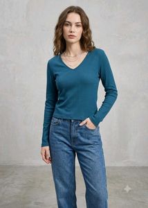 Teal Blue Long Sleeve V-Neck top