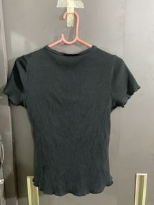 Black Ribbed Graphic Tee