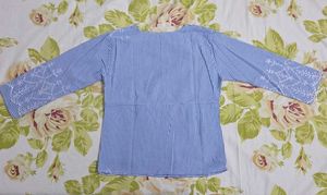 Blue Gingham Checks Embroidered Top