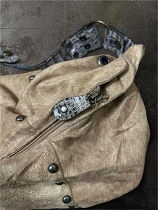 Y2k Studs Camel Suede Hobo Bag