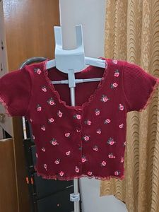 Maroon Ditsy Retro Floral Button-Up Top