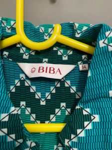 Biba Green Tarquoise Chevron Block Print Dress