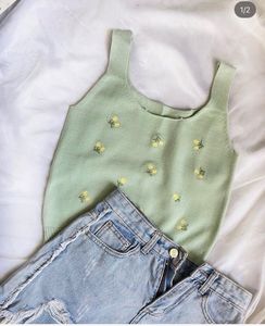 Mint Green Floral Knit Tank Top