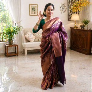 Elegant Purple &amp; Gold Violet Veena Saree