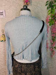 Cute Baby Blue Ruffle Cardigan