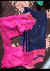 Beautiful Blue Saree with Pink Border